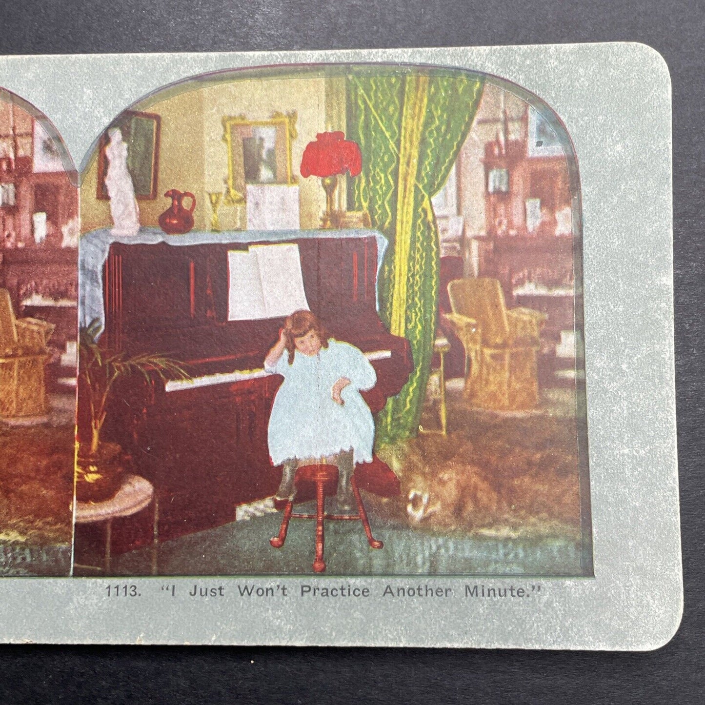 Antique 1898 Child Bored Of Practicing Piano Stereoview Photo Card P1239