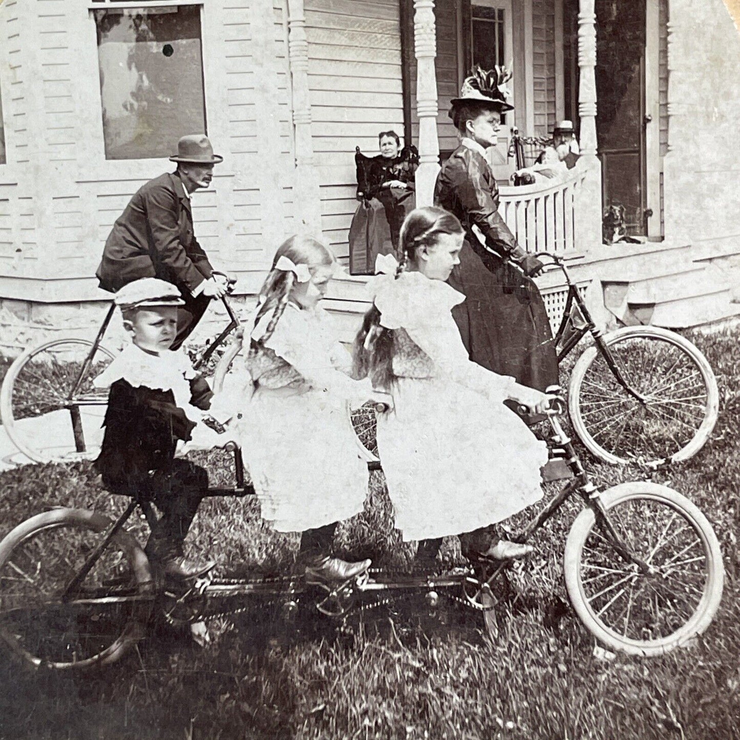 Tandem & Three Seater Victorian Bicycles Stereoview Bicycle Antique c1898 X1895