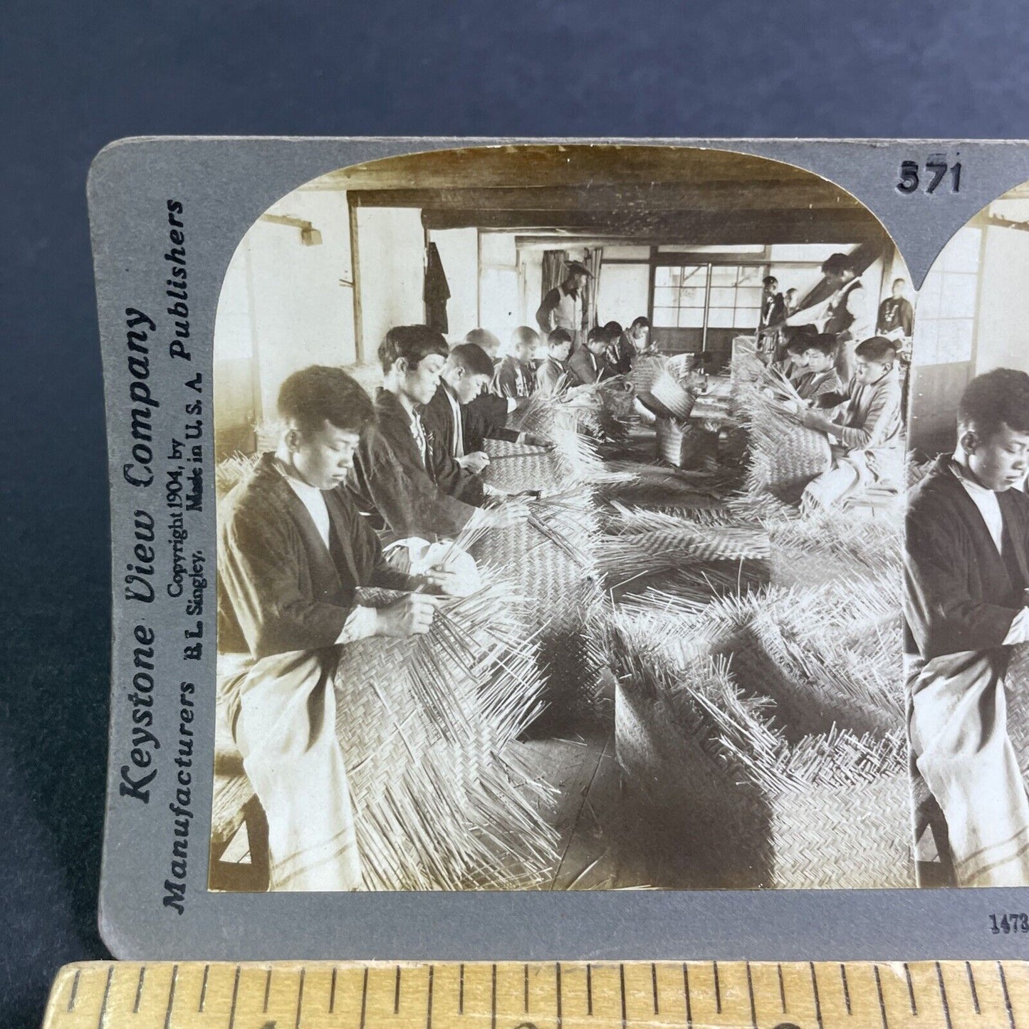 Antique 1904 Basket Factory Yoshiwara Fuji Japan Stereoview Photo Card P2156