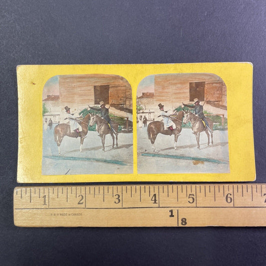 CSA Civil War Mounted Cavalry Stereoview Staged Tax Collector Scene c1860s Y961