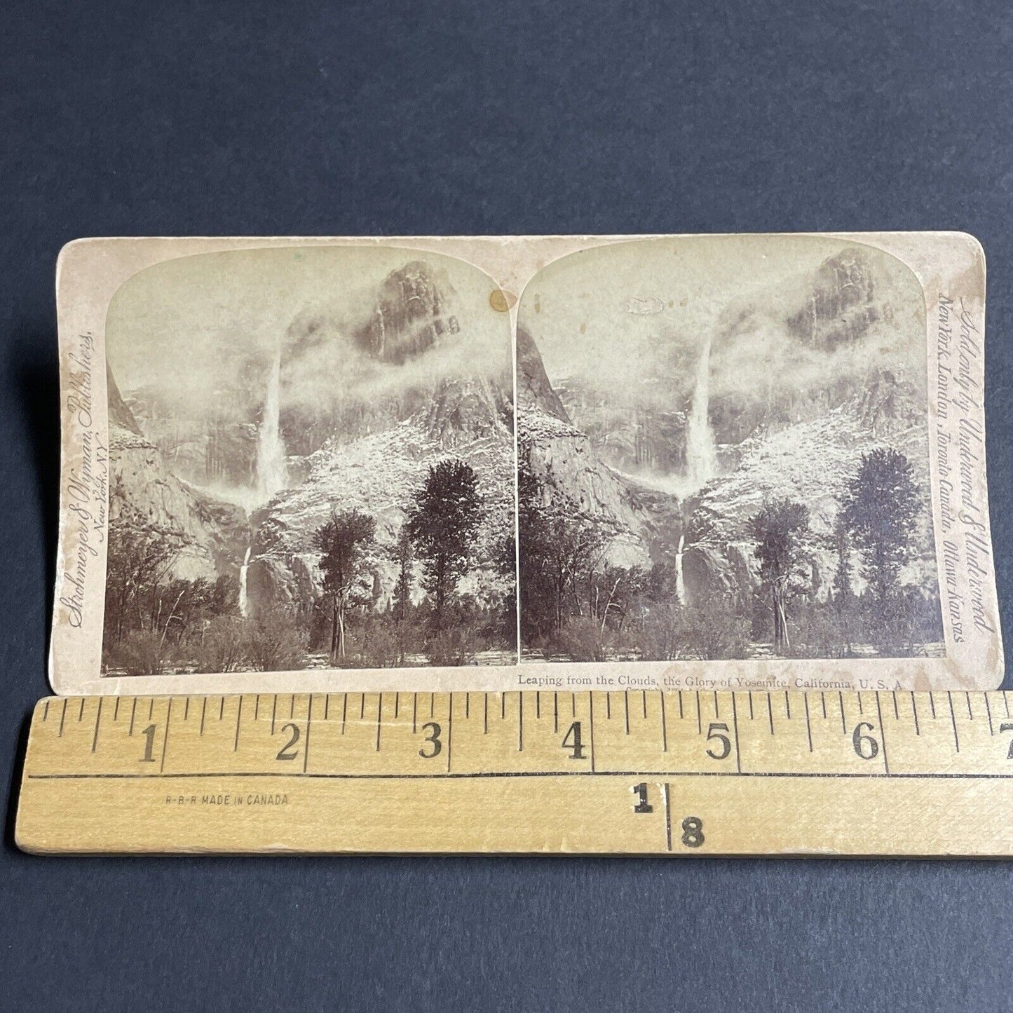 Antique 1894 Large Waterfall Yosemite California Stereoview Photo Card P4321