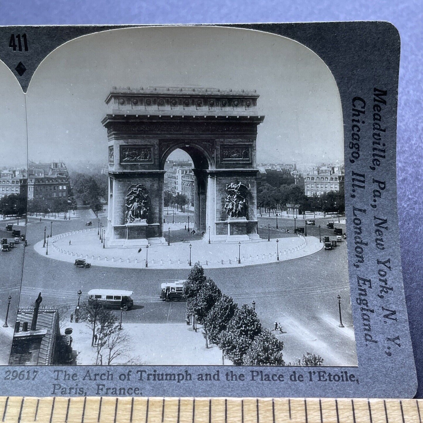 Antique 1930s Paris Arc De Triomphe France Stereoview Photo Card V2944