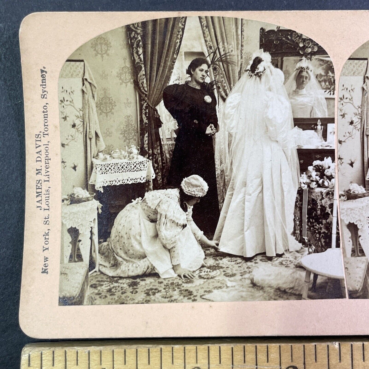 Victorian Bride Before Her Wedding in Gown Stereoview Antique c1897 Y2250