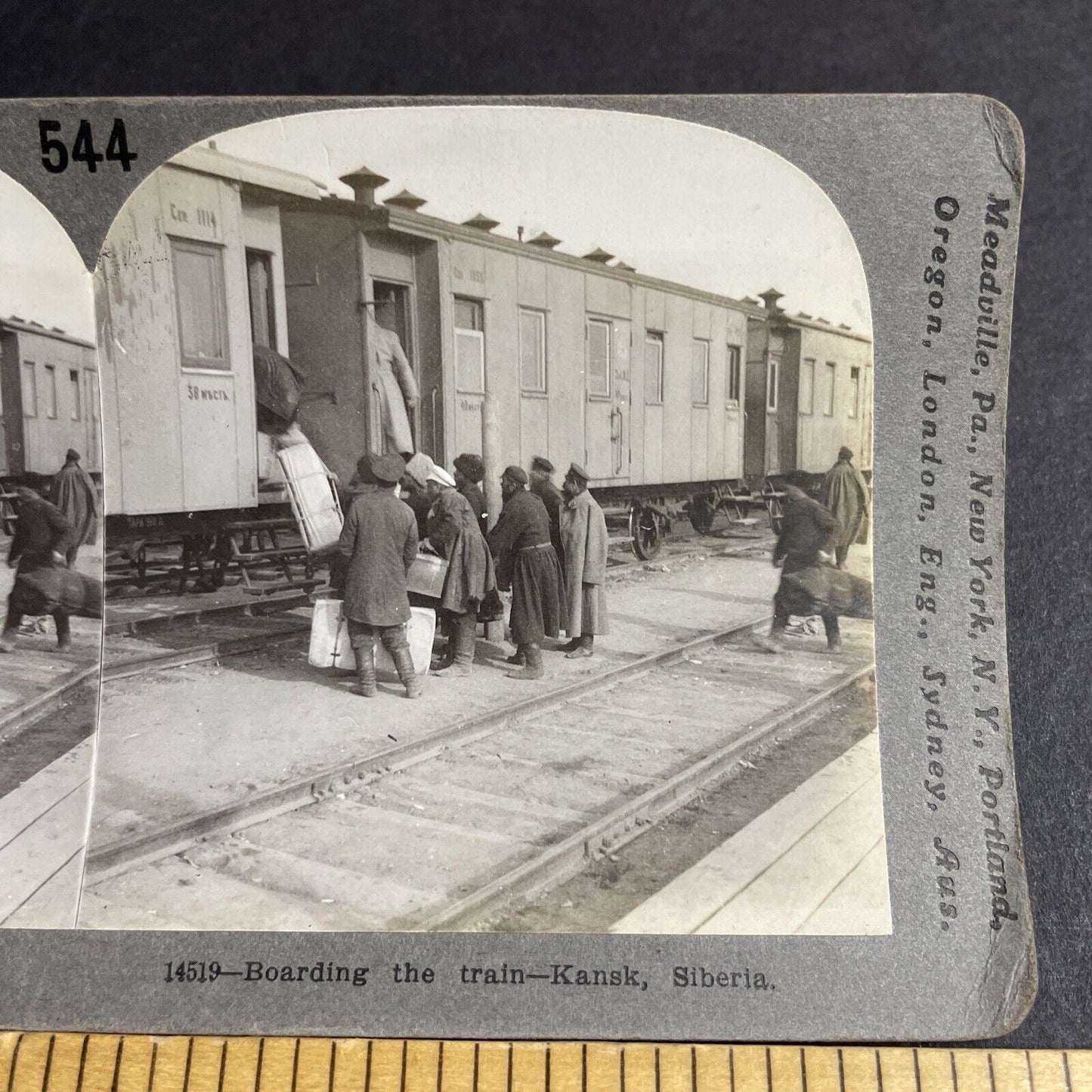 Antique 1920s Russian Soldiers On Train Kansk Russia Stereoview Photo Card P4242