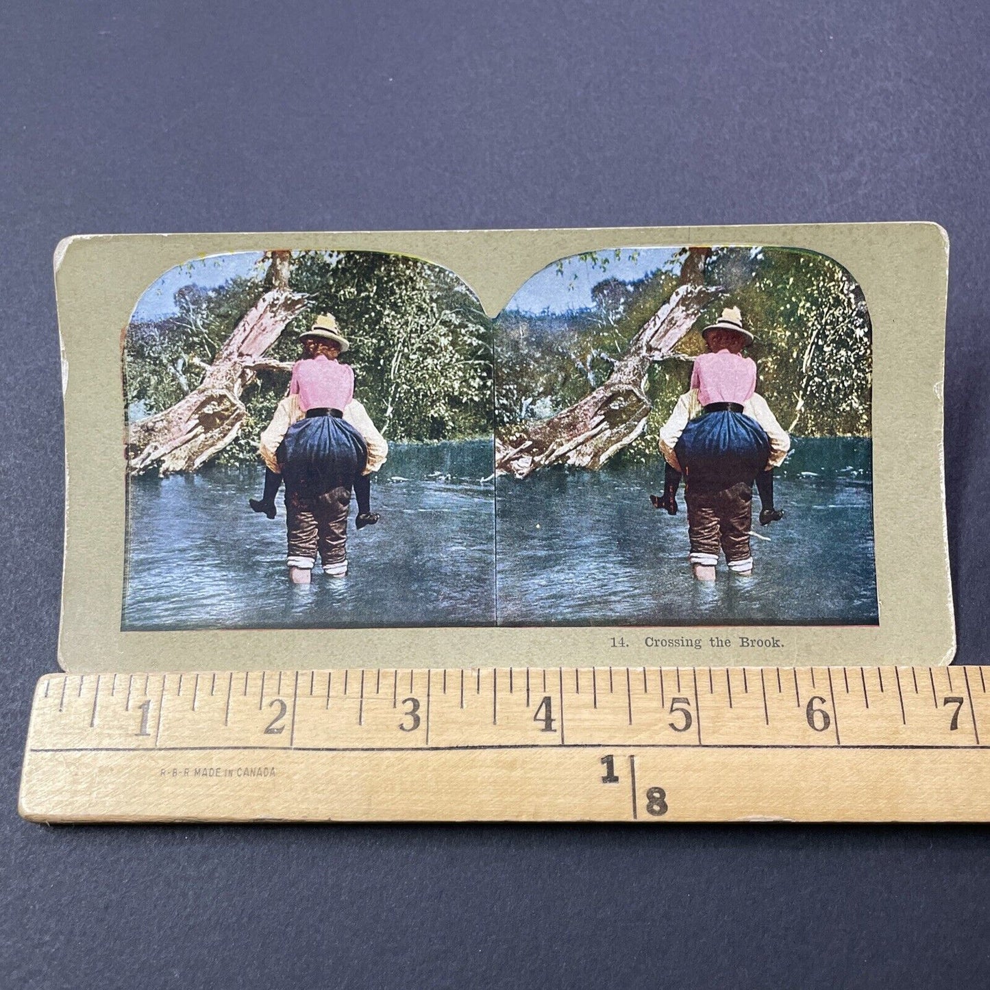 Antique 1903 Man Carries Woman Across A River Stereoview Photo Card V3287