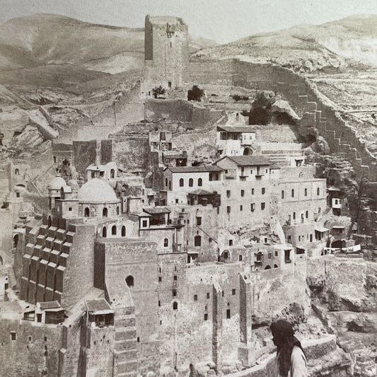 Antique 1900 The Covenant Of Mar Saba Israel Palesti Stereoview Photo Card P1334