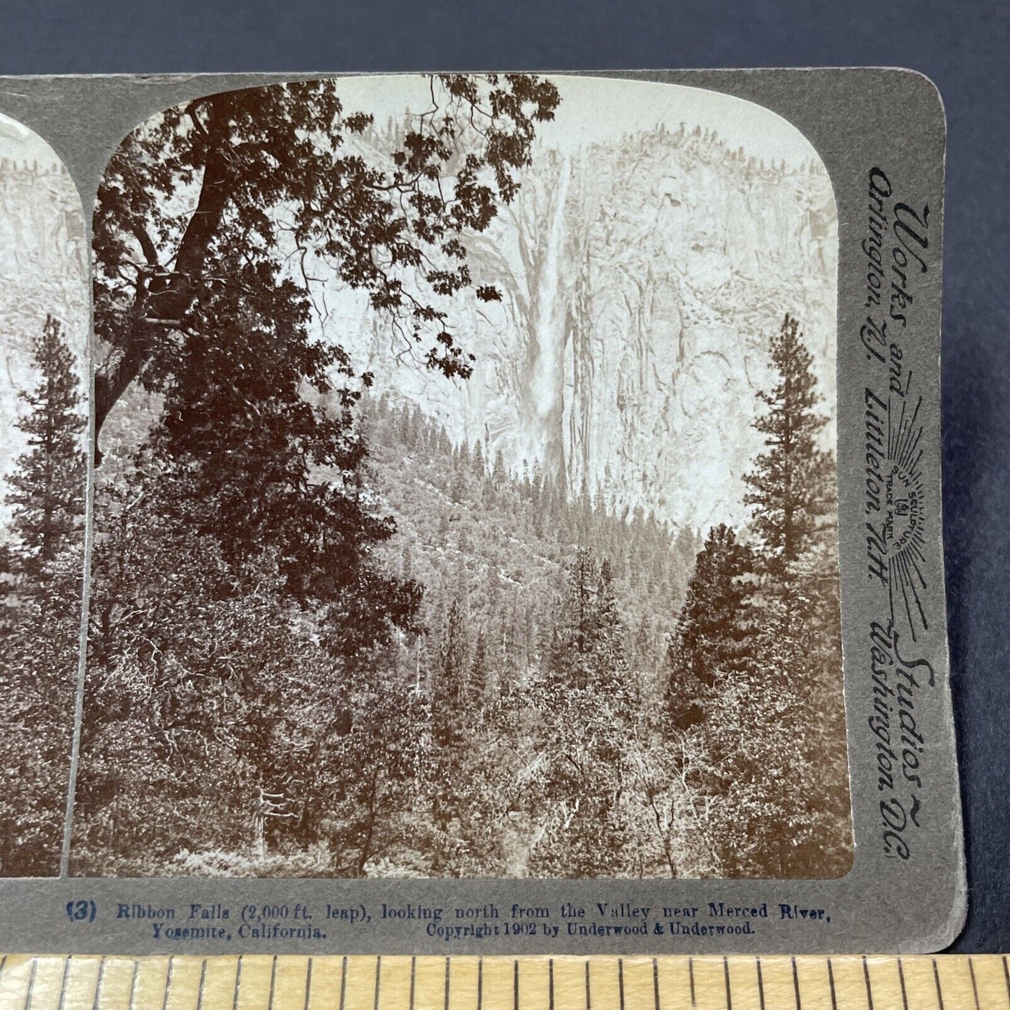 Antique 1902 Ribbon Falls Yosemite California Stereoview Photo Card V2157