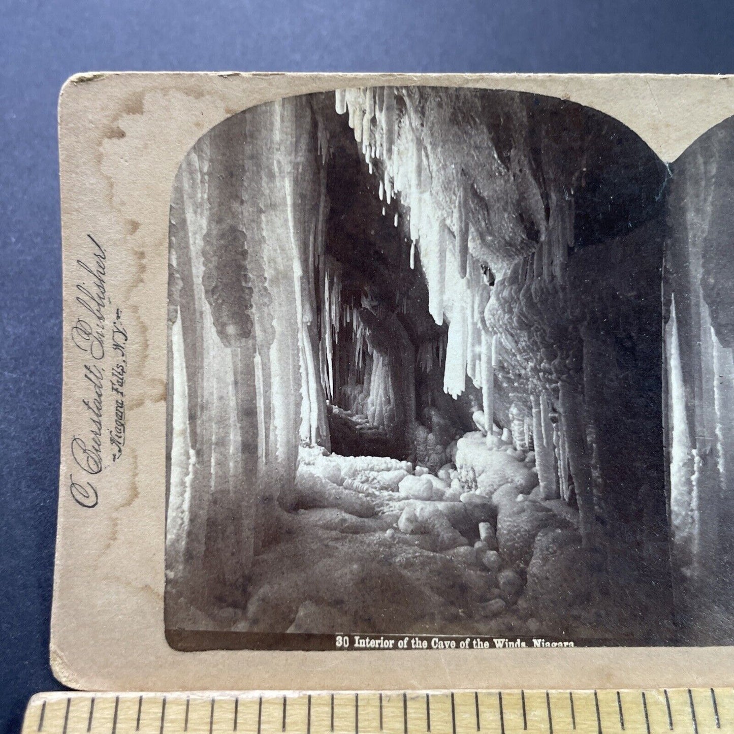 Antique 1880s Frozen Cave Behind Niagara Falls Stereoview Photo Card P3930