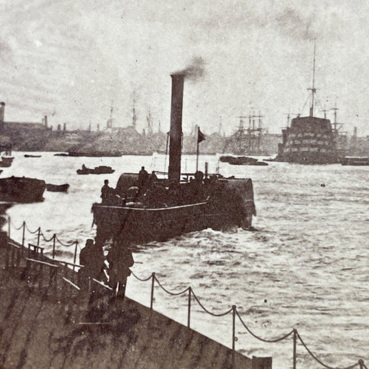 Antique 1870s Barges & Navy Fleet Greenwich England Stereoview Photo Card P4125