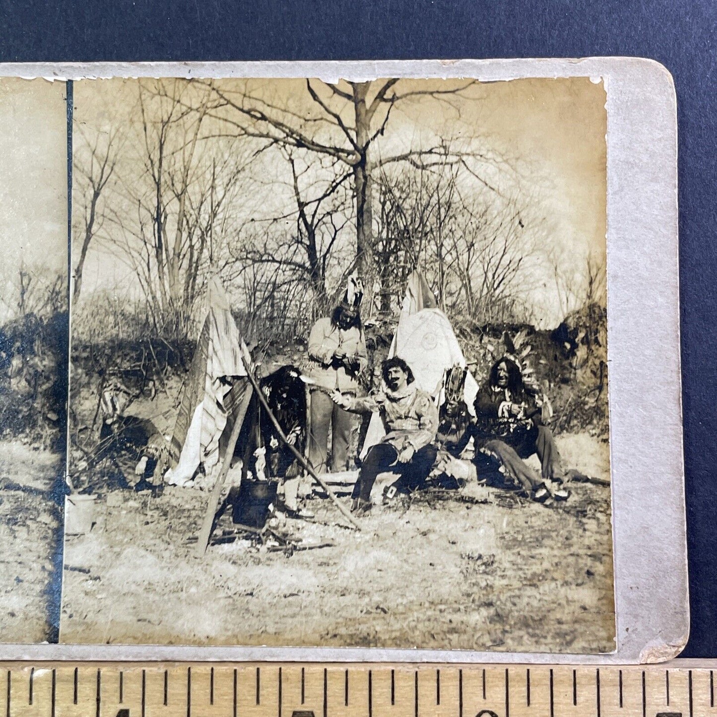 Native Indian Theater Troupe Man Begs For Life Stereoview Antique c1910 X2477