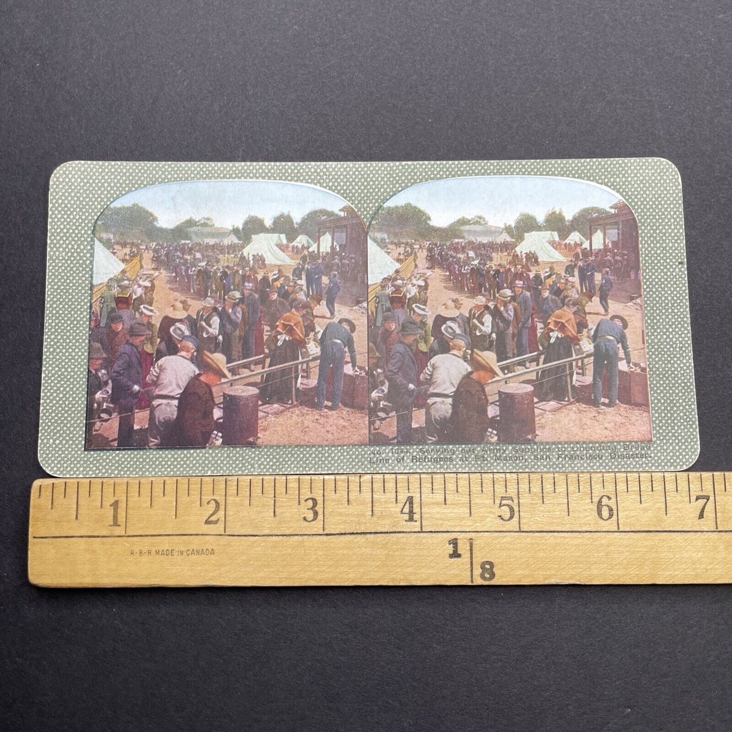 Antique 1910s San Francisco Earthquake Bread Line Stereoview Photo Card 2300-43