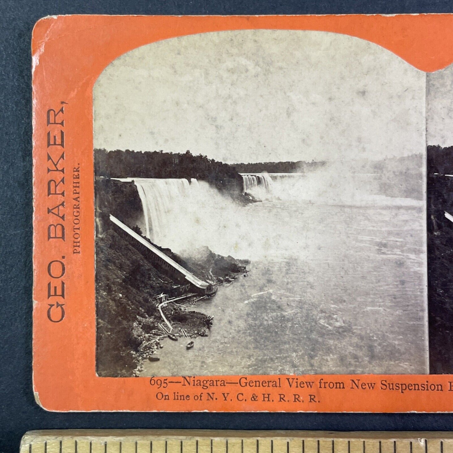 Niagara Falls From New York Central Rail Stereoview George Barker c1870s Y2457