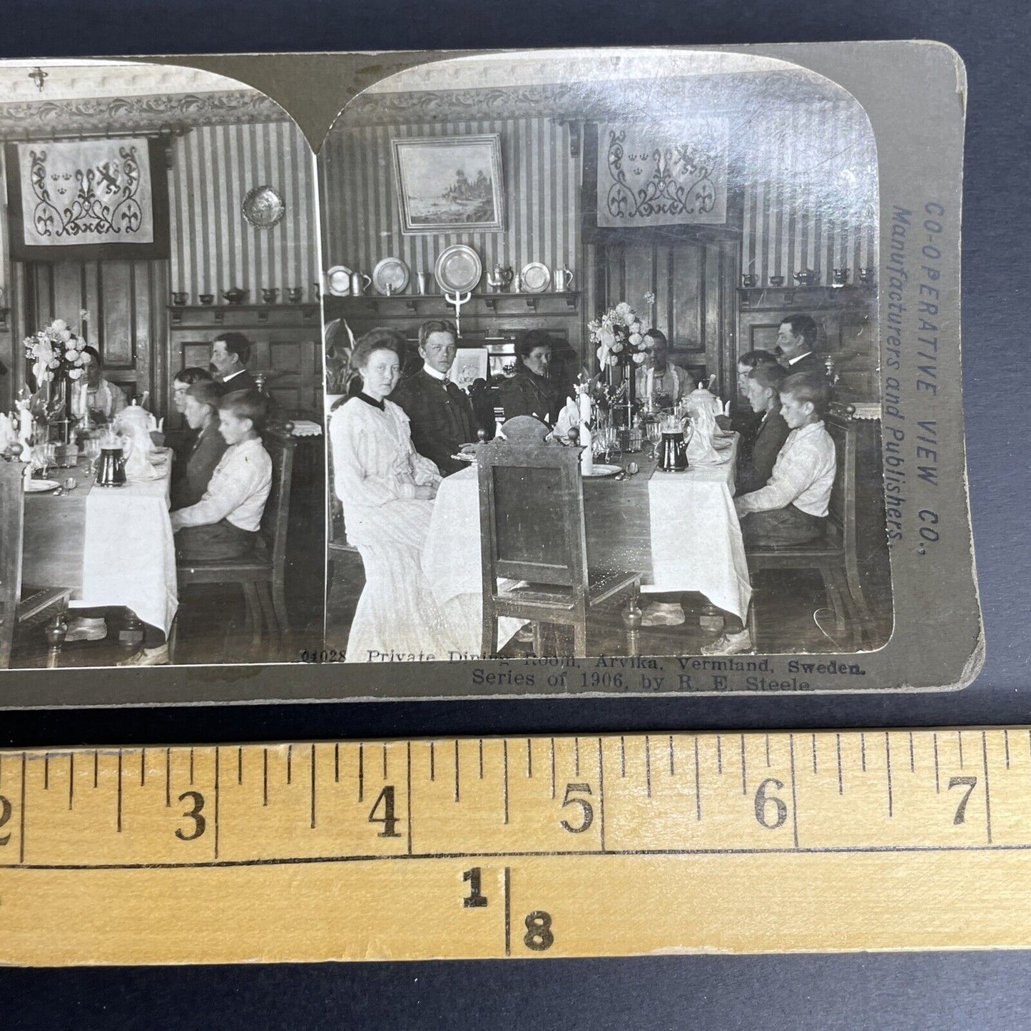 Antique 1906 Dining In Arvika Värmland Sweden Stereoview Photo Card PC814