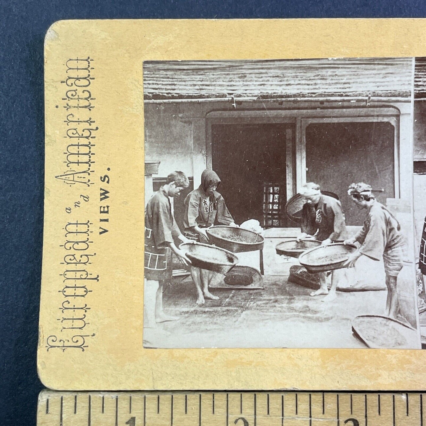 Japanese Tea Leaf Farmers Stereoview Kusakabe Kimbei Antique c1870 X3108 RARE