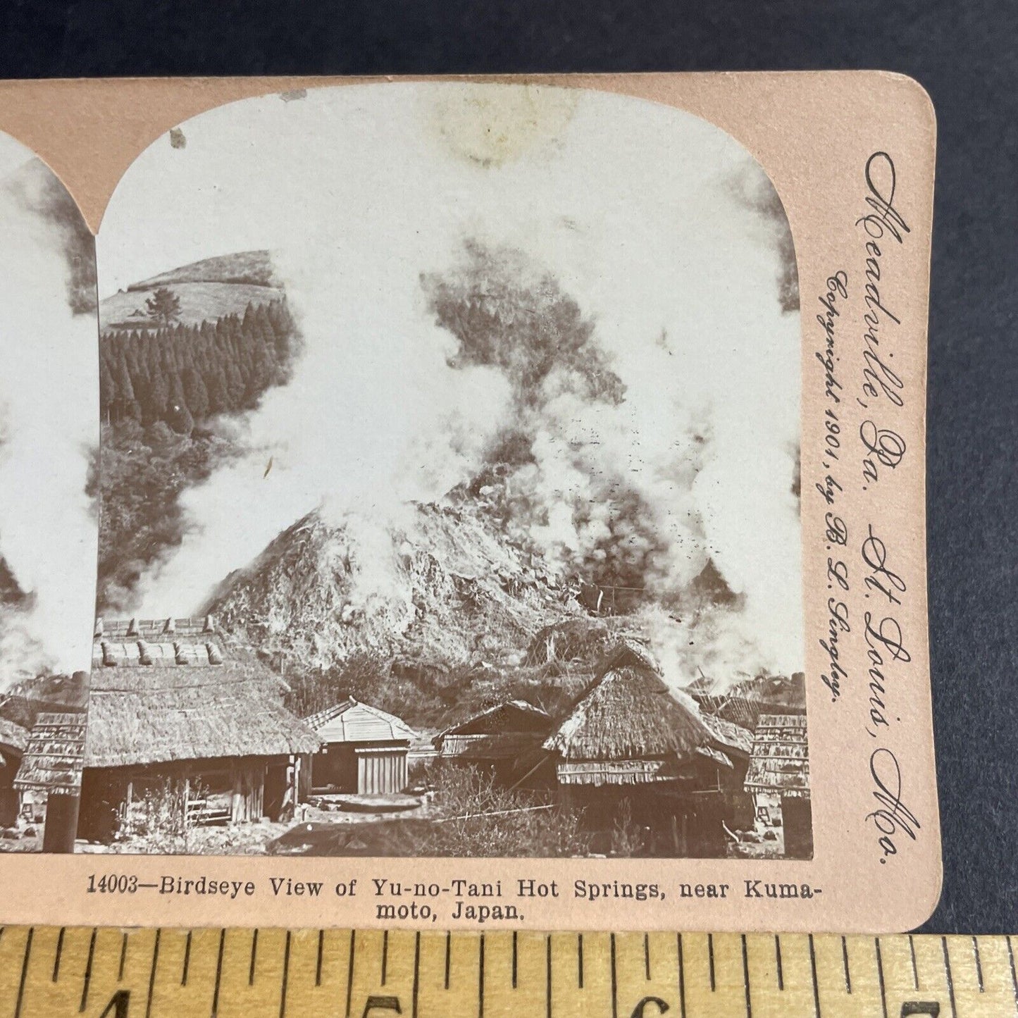 Antique 1901 Yunotani Hot Springs Kumamoto Japan Stereoview Photo Card P4493