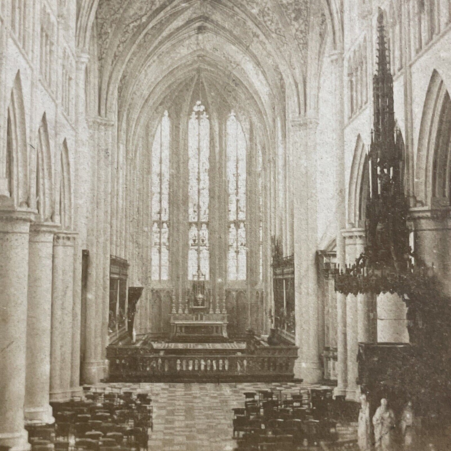 Antique 1870s Inside St. Paul's Church Liege Belgium Stereoview Photo Card P5186