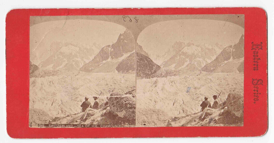 Antique 1879 Hunting Ibex Chamonix Sea Of Ice Glacier, France, Photo Card P045