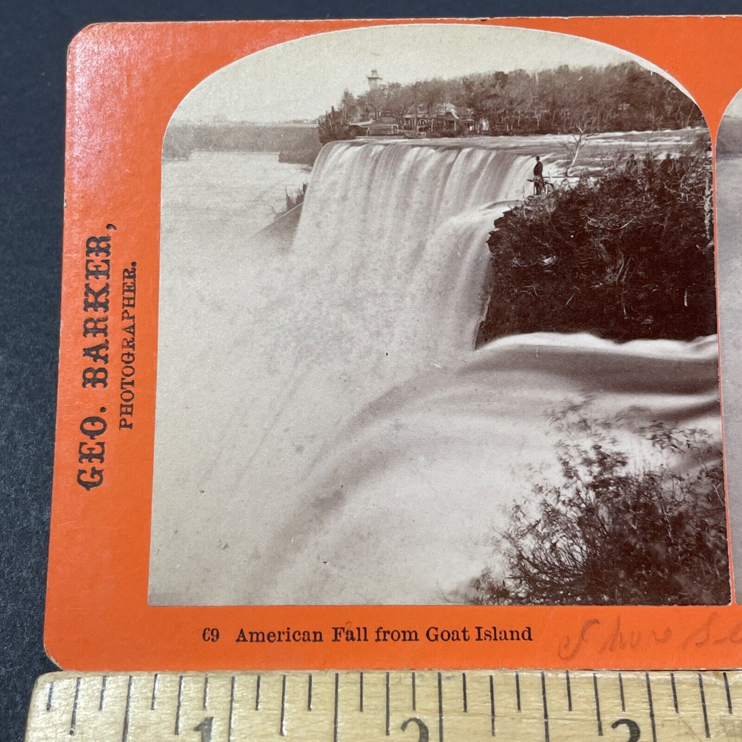 Antique 1860s Daredevil Standing Edge Niagara Falls Stereoview Photo Card V1855