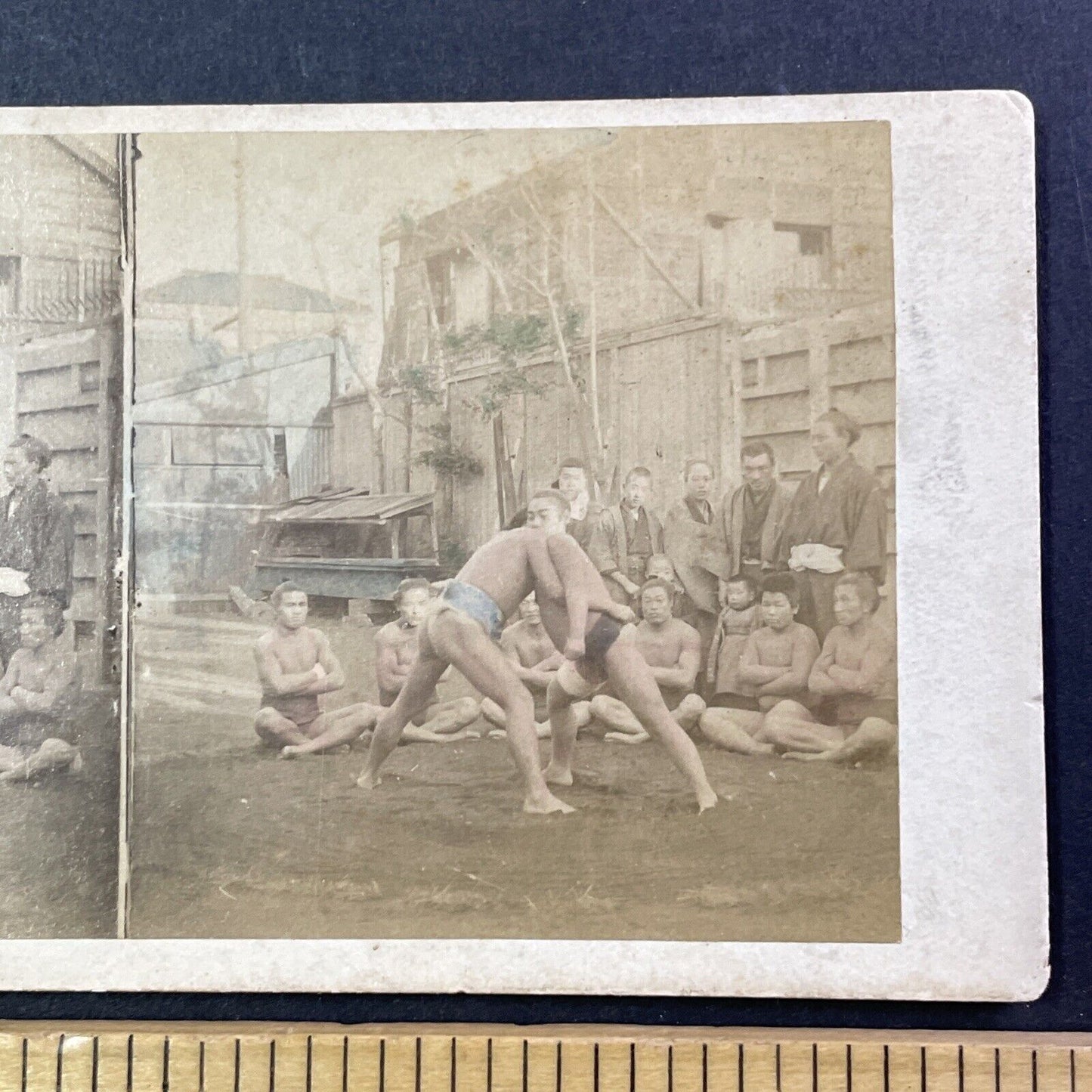 Japanese Sumo Wrestling Japan Stereoview Very Early Photo Antique c1868 X2436