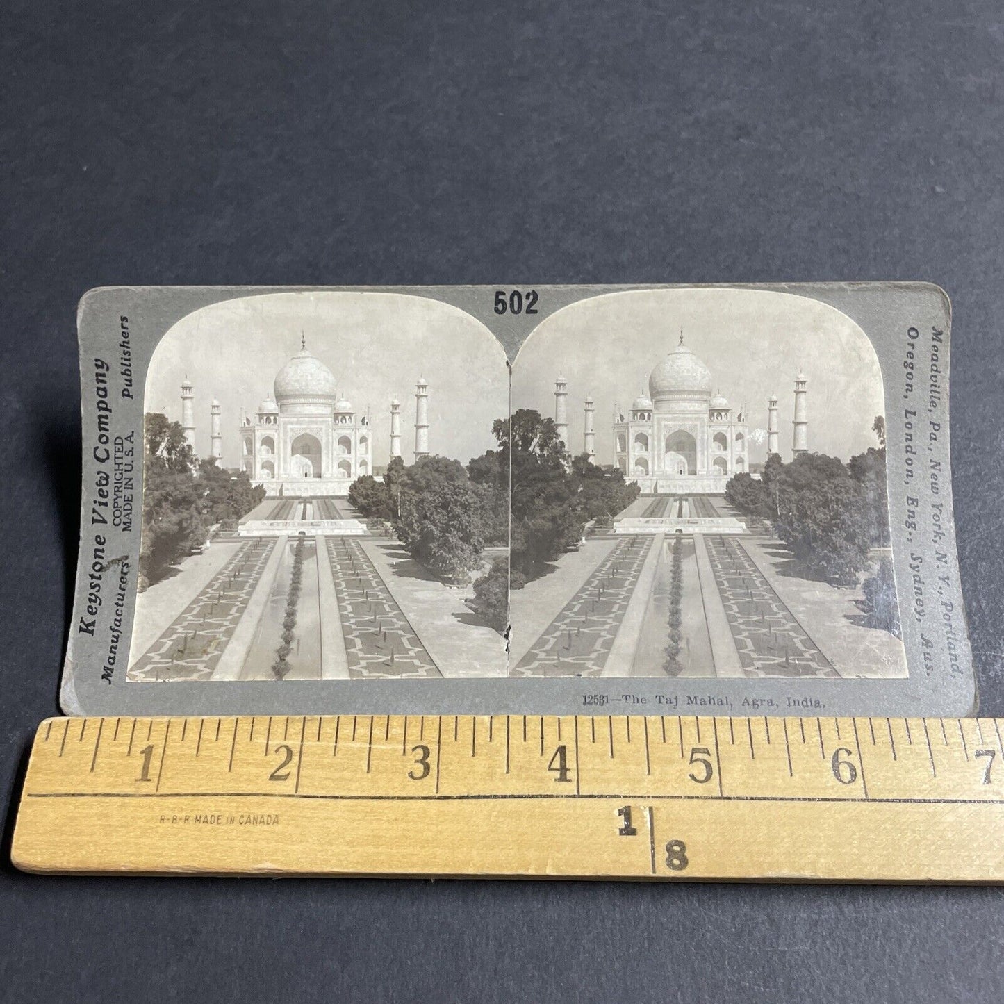 Antique 1910 The Taj Mahal In Agra India Stereoview Photo Card P4428