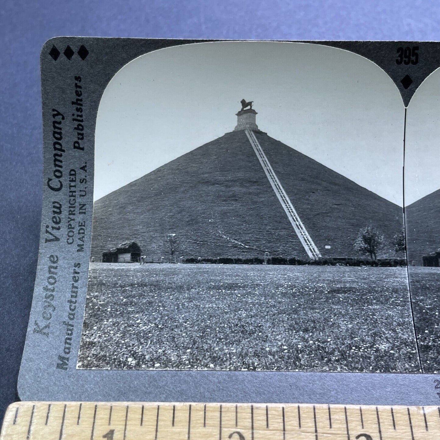 Antique 1920s Battle Of Waterloo Lion Grave Belgium Stereoview Photo Card V2936