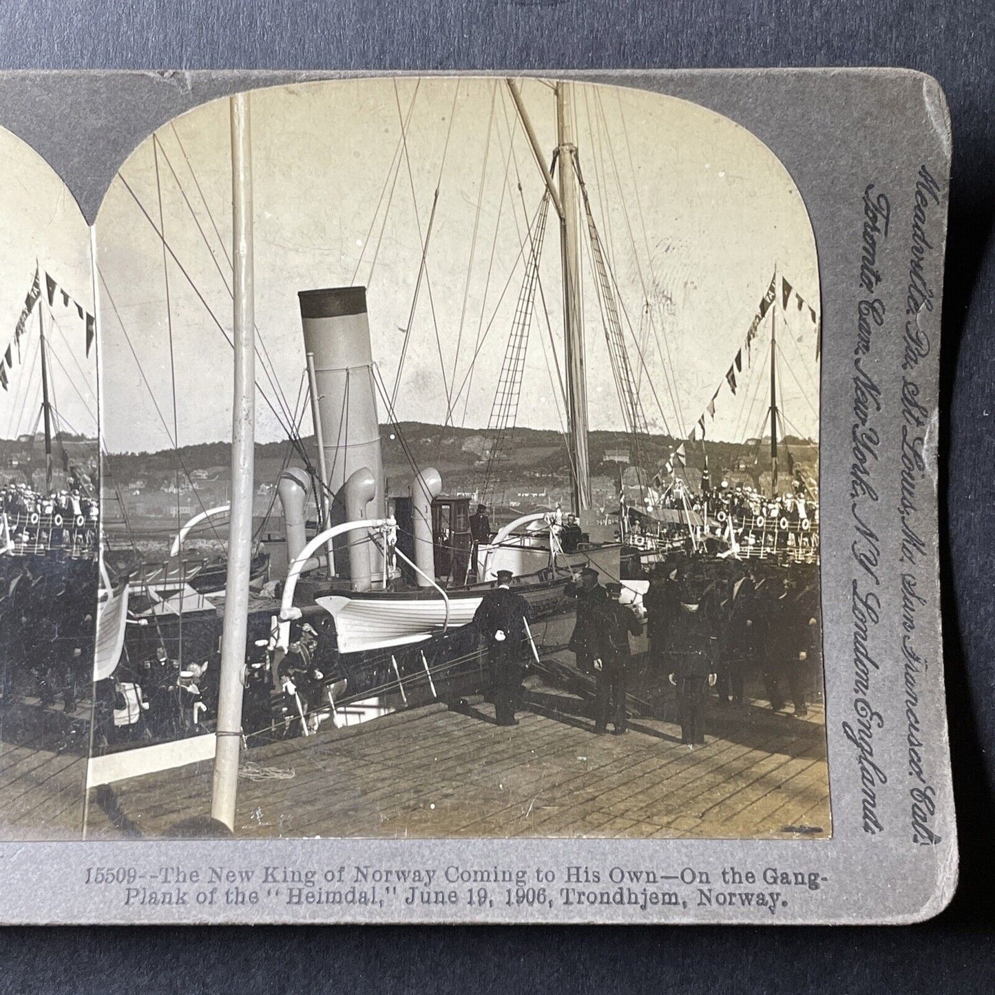 Antique 1906 King On Norwegian Royal Yacht Heimdal Stereoview Photo Card P1008