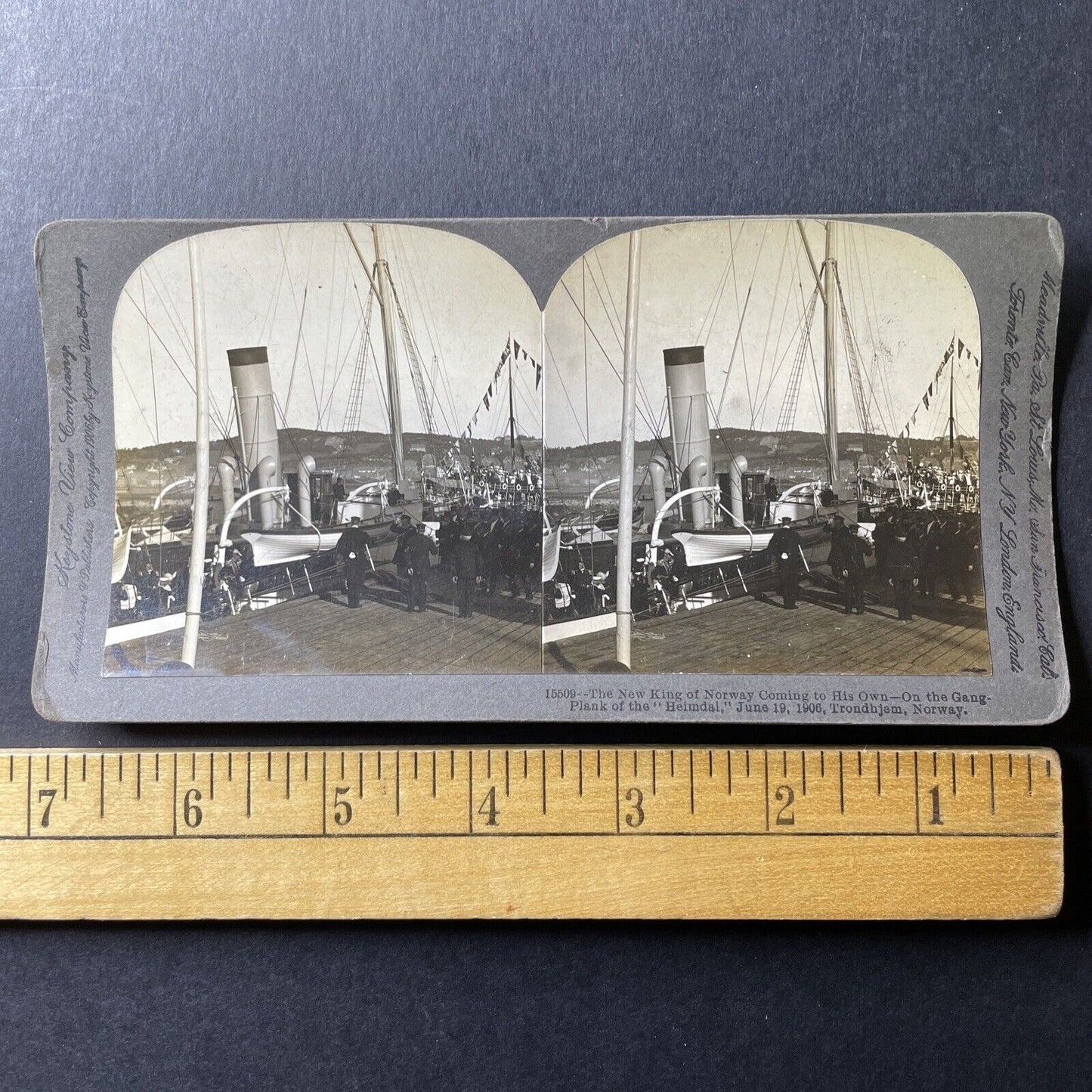 Antique 1906 King On Norwegian Royal Yacht Heimdal Stereoview Photo Card P1008