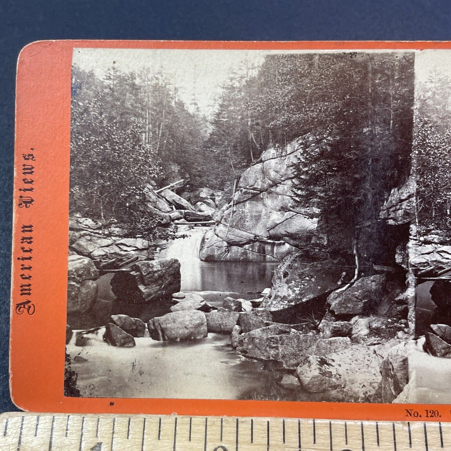 Antique 1860s The Drowning Pool Franconia Notch NH Stereoview Photo Card V2022