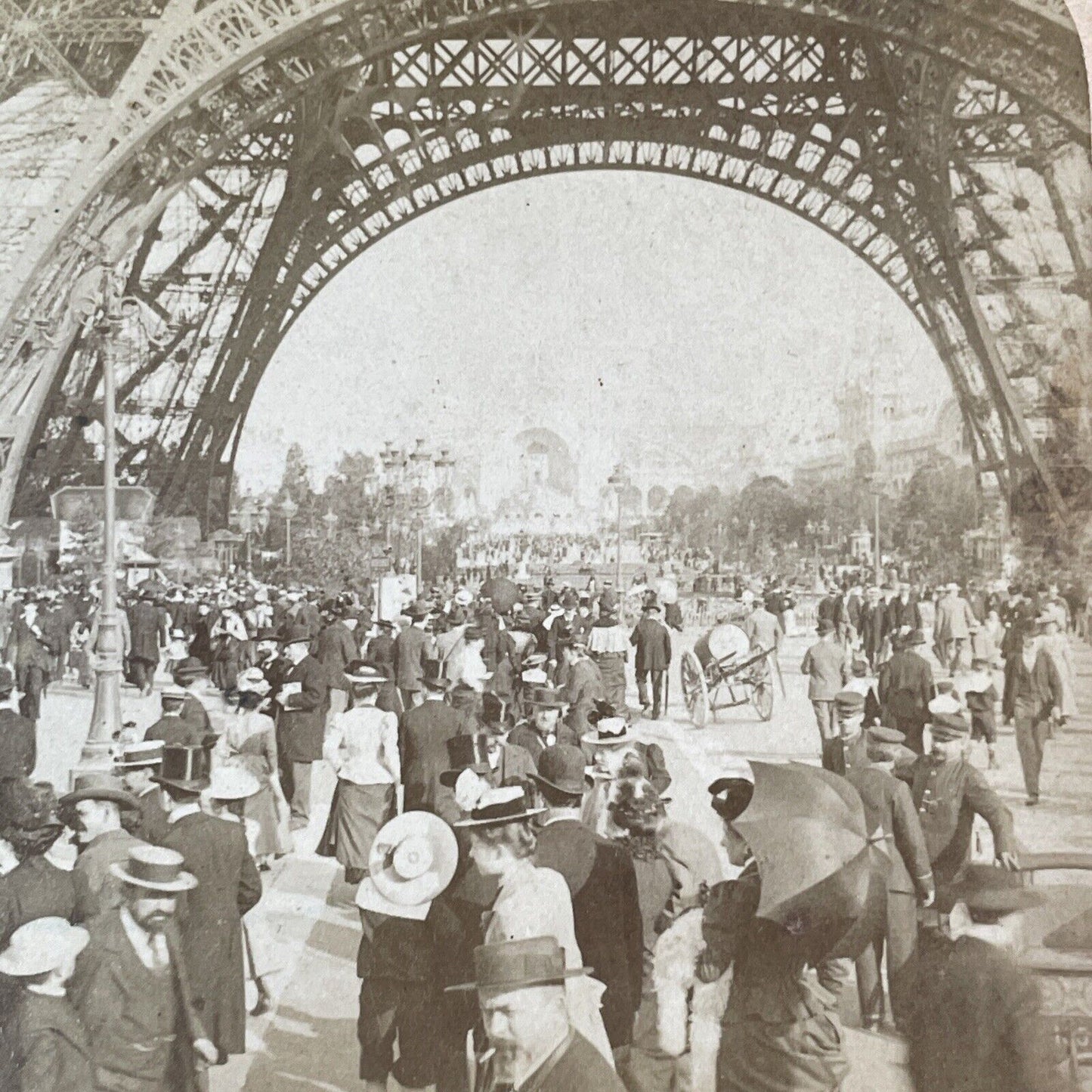 Underneath the Eiffel Tower Stereoview Paris France Antique c1900 Y173