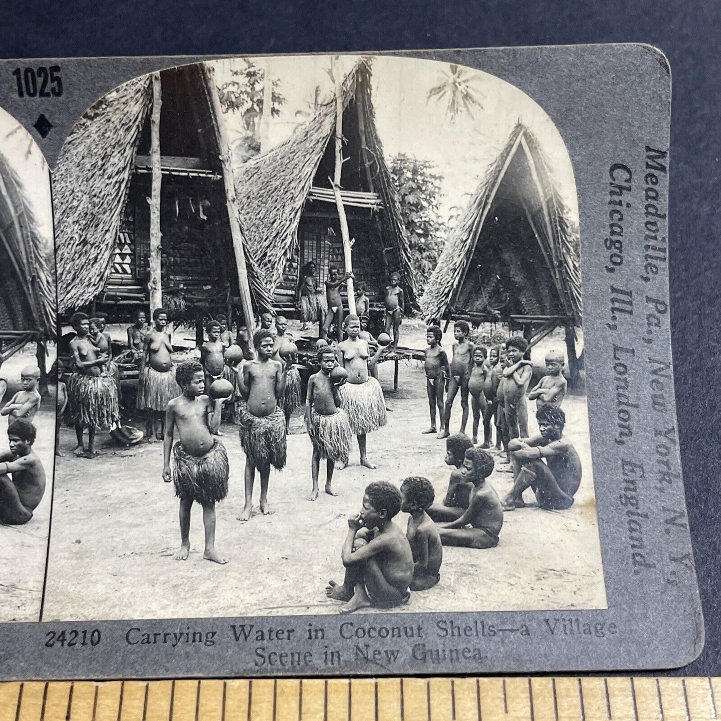 Antique 1910s Tribal Village Tribe Papua New Guinea Stereoview Photo Card P4903