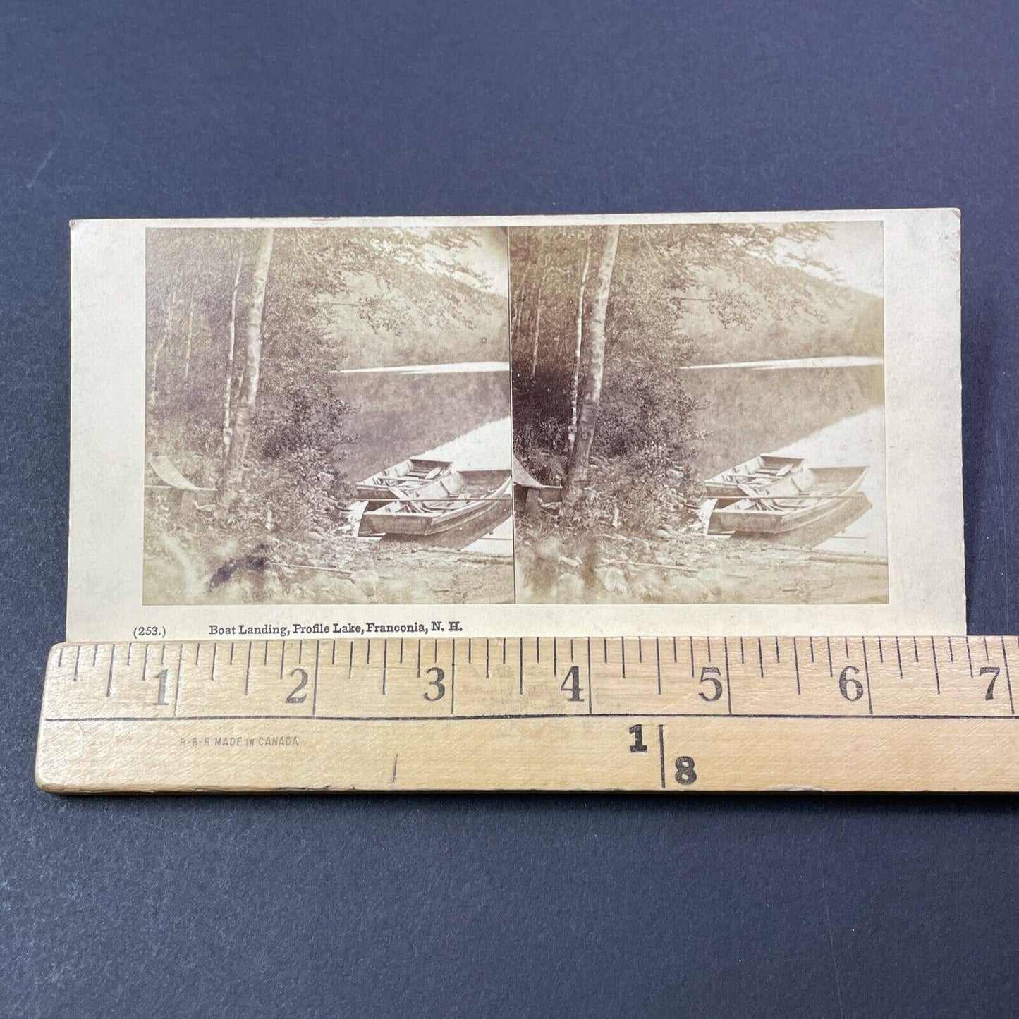 Antique 1860s Profile Lake Boat Launch New Hampshire Stereoview Photo Card V1775