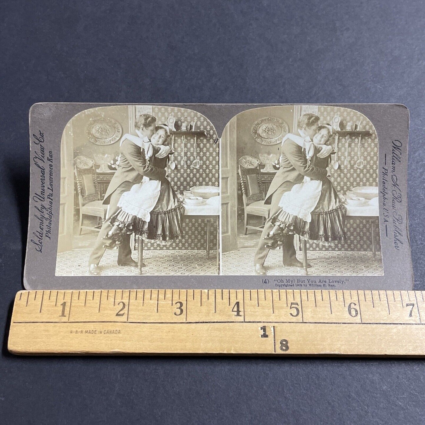 Antique 1902 Man Kisses His Attractive Maid Cook Stereoview Photo Card P5547