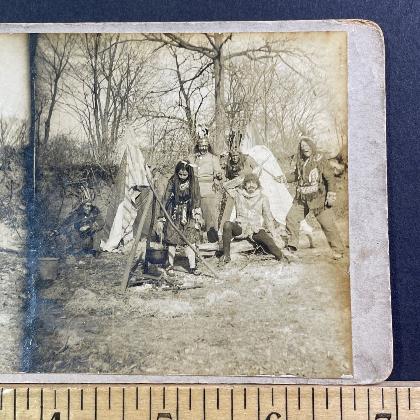 Native Indian Theater Troupe Scalp A Man Stereoview Antique c1910 X2475