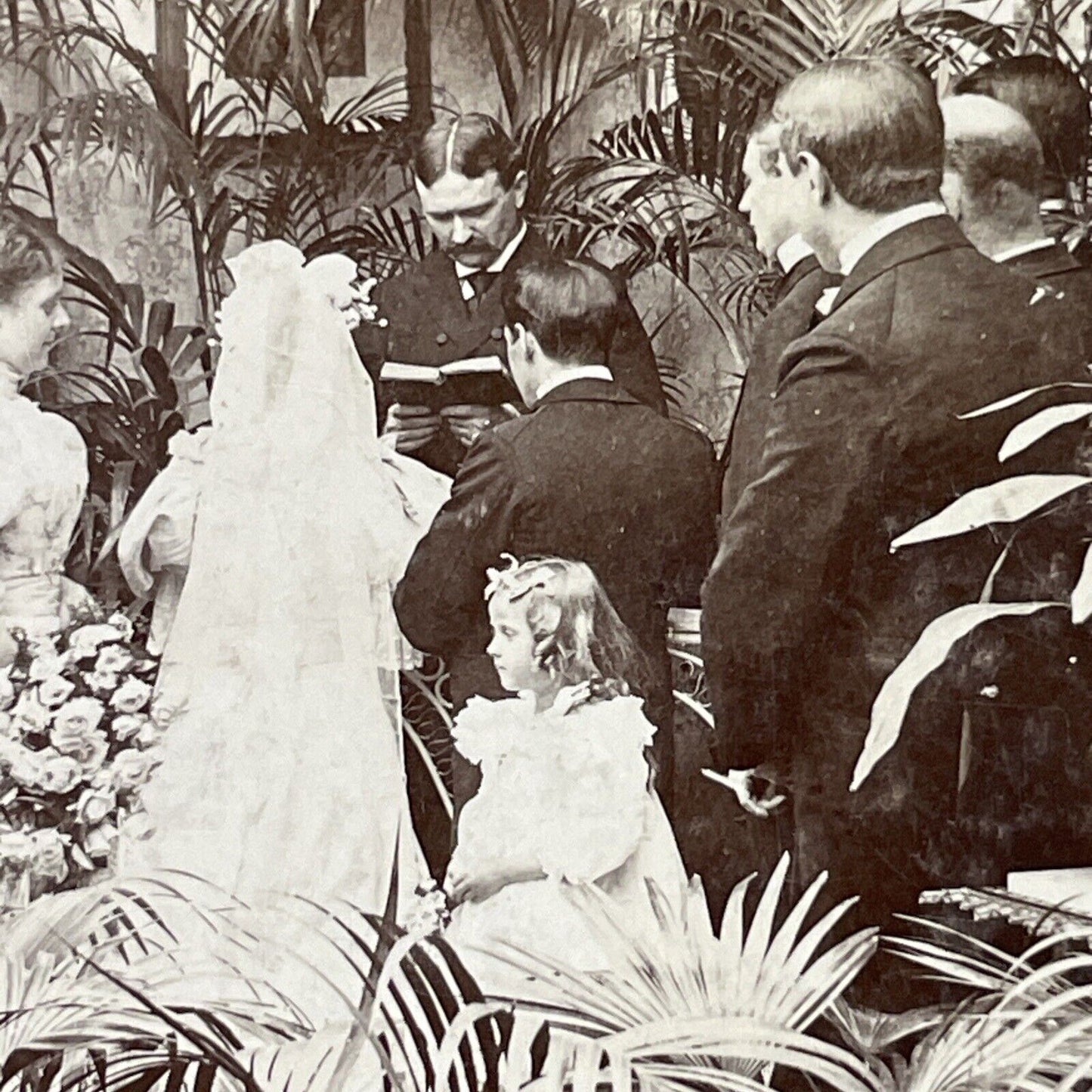 Antique 1897 Victorian Couple Say Their Vows Stereoview Photo Card P3377