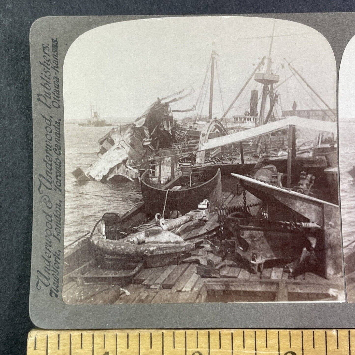 The Sinking Of USS Maine Navy Ship Stereoview Havana Cuba Antique c1898 X1900