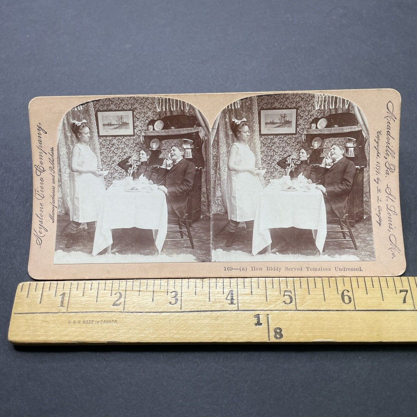 Antique 1899 Maid Serves Dinner In Her Underwear Stereoview Photo Card P2601