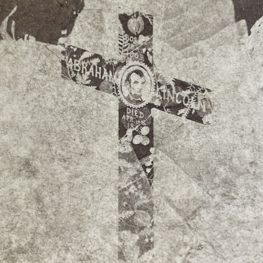 Antique 1873 Abraham Lincoln Coffin Death Wreath Stereoview Photo Card P4349