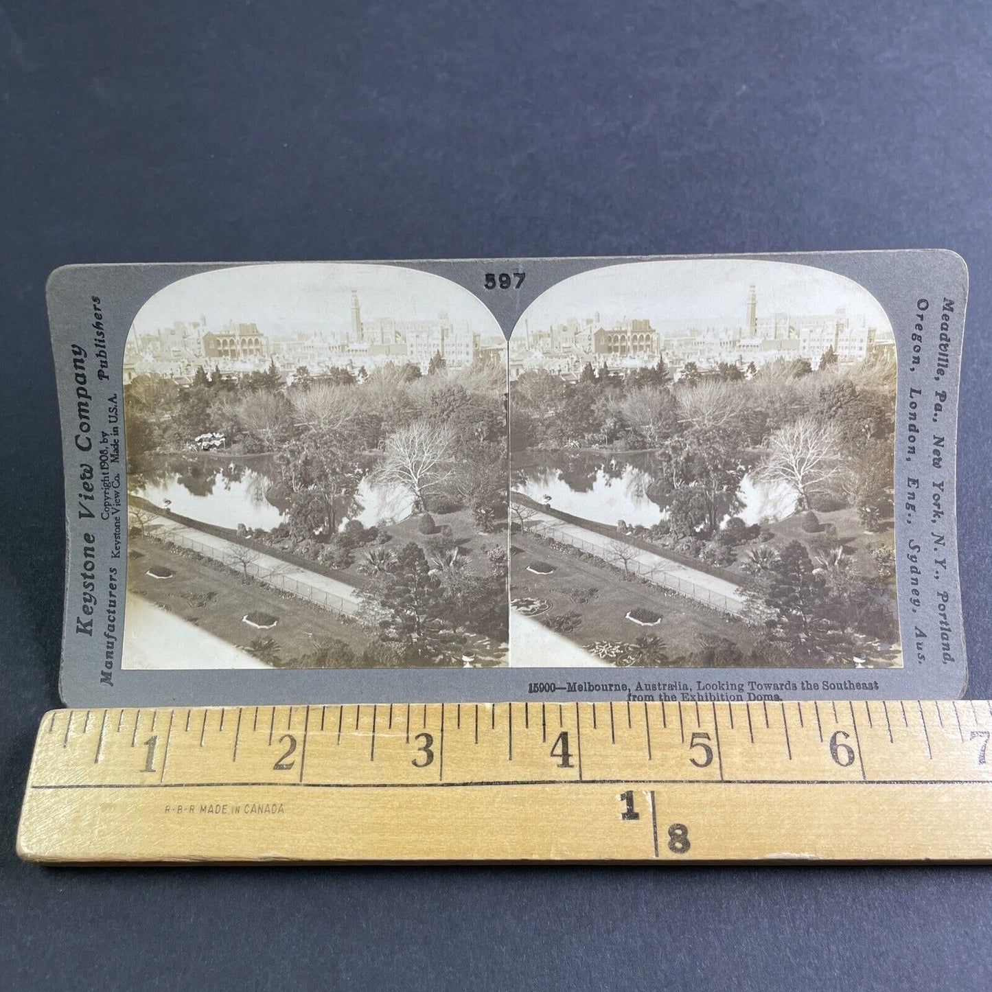 Antique 1908 Melbourne Australia City View Stereoview Photo Card P2139