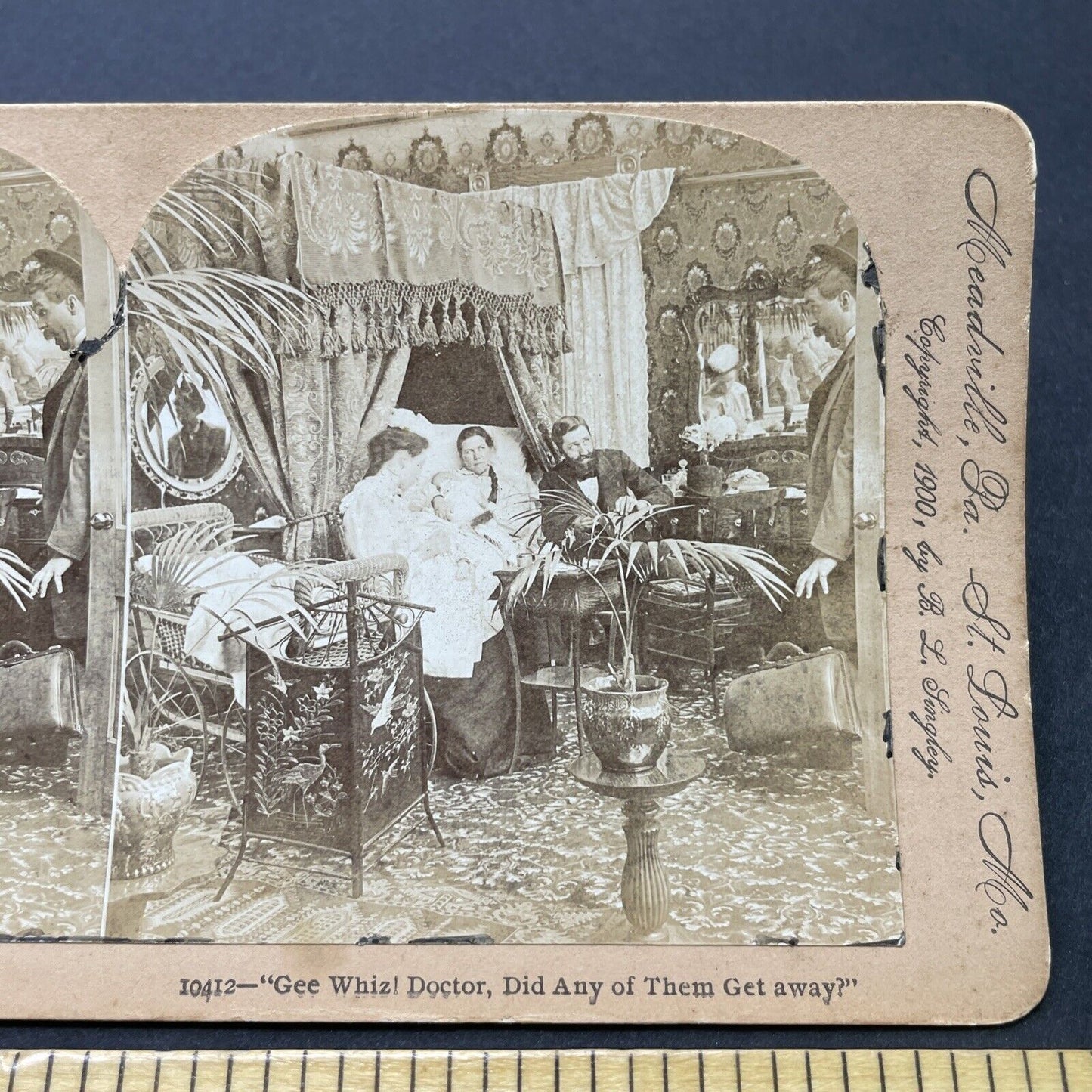 Antique 1900 Doctor Delivers Twins Twin Babies Stereoview Photo Card P2552