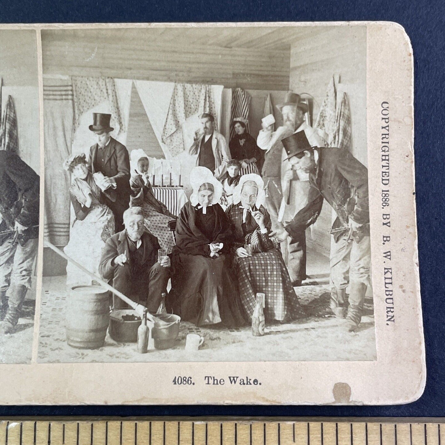 Men and Women Smoking Pipes and Drinking Wine Stereoview Antique c1886 X4103