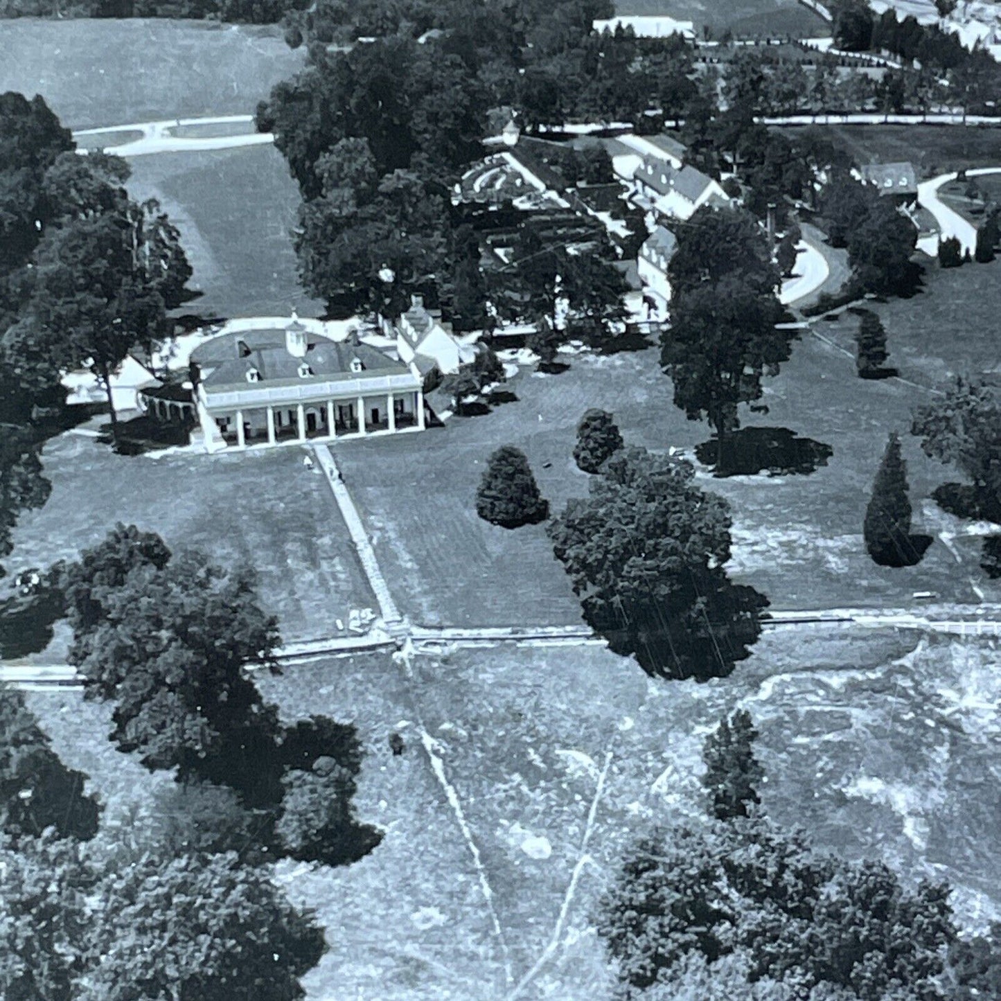 Home of George Washington Aerial View Stereoview Mount Vernon c1920s Y1137