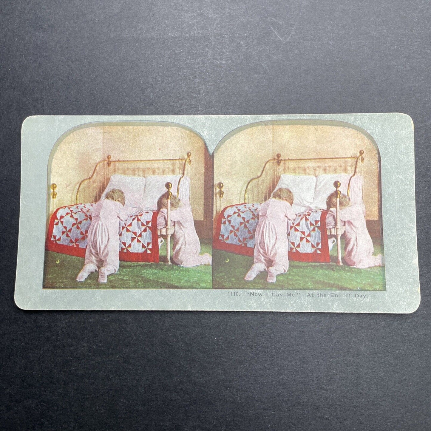 Antique 1892 Children Saying Prayers Before Bed Stereoview Photo Card P1236