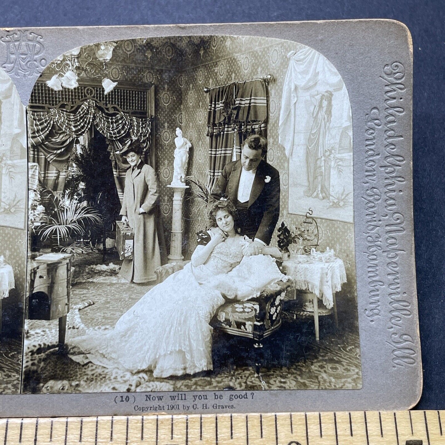 Antique 1901 Bride And Groom Alone After Wedding Stereoview Photo Card P2572