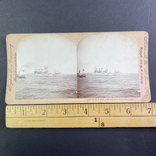 USS New York And USS Iowa Naval Ships Stereoview US Navy Antique c1898 X3532