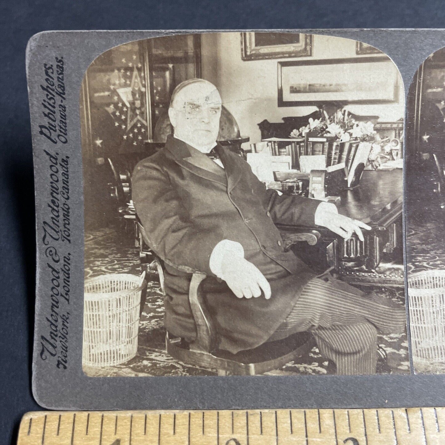 Antique 1900 US President William McKinley Stereoview Photo Card P4889