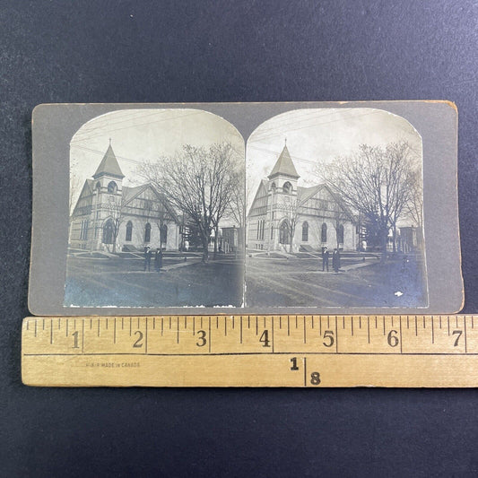 Congregational Church Stereoview Evansville Wisconsin Antique c1910 X1551