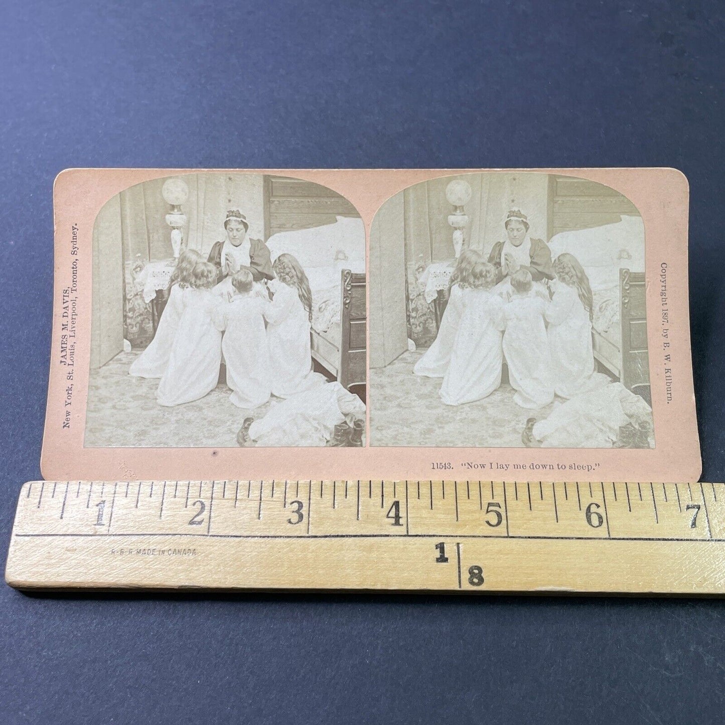 Antique 1897 Victorian Maid Puts Children To Bed Stereoview Photo Card P3012