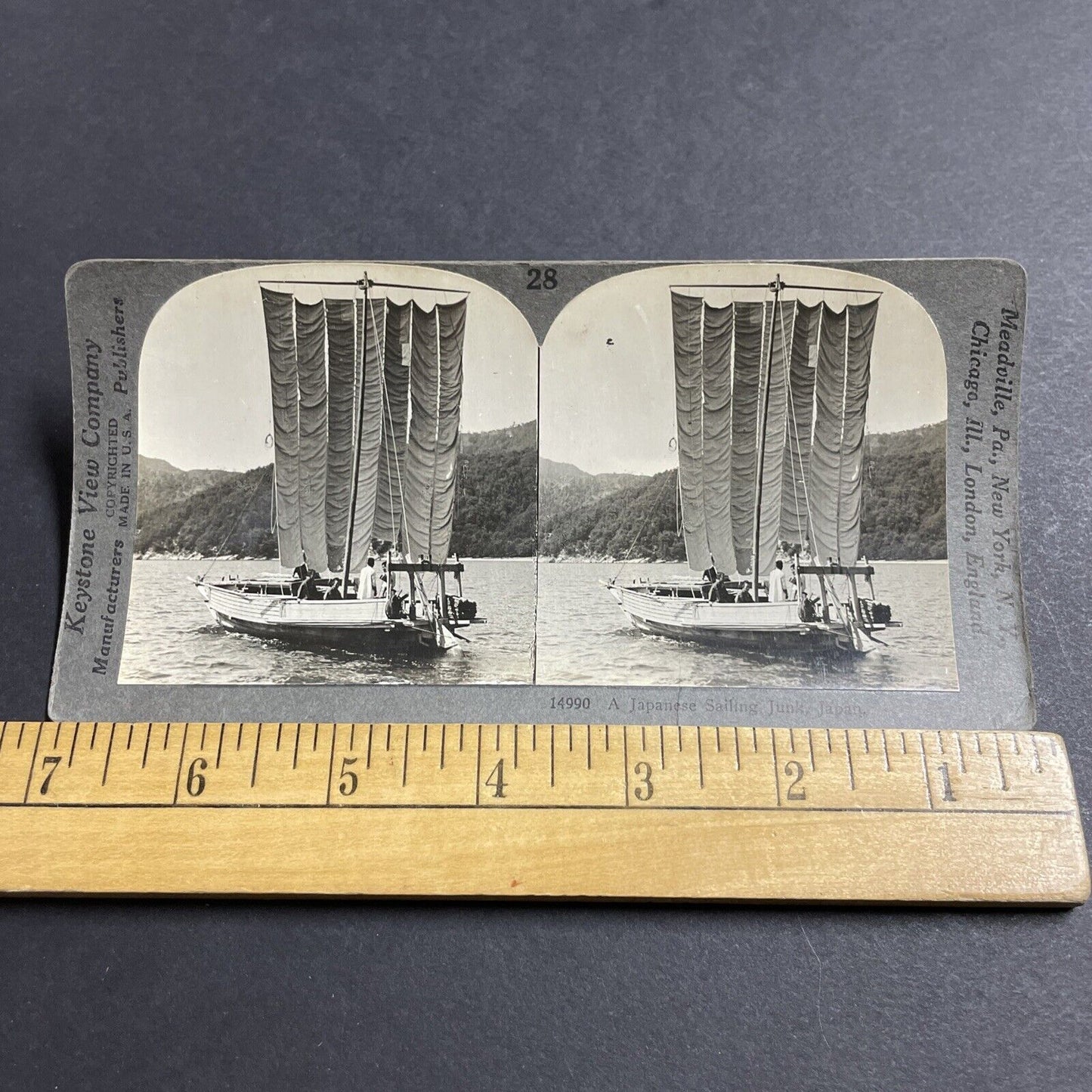 Antique 1910s Fishing Boat Sailboat Coast Of Japan Stereoview Photo Card P5039