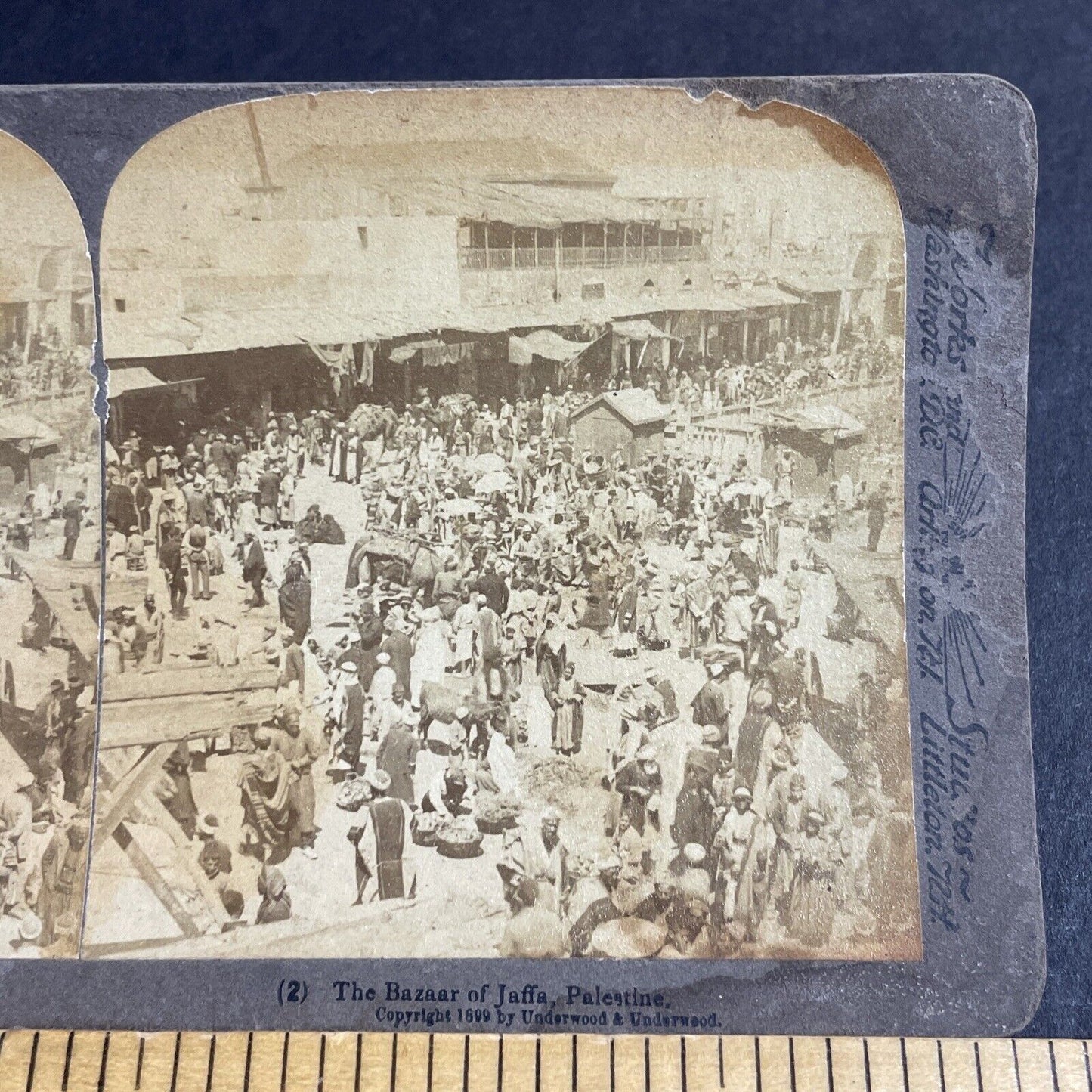 Antique 1899 Desert Nomads Trading In Market Jaffa Stereoview Photo Card P4205