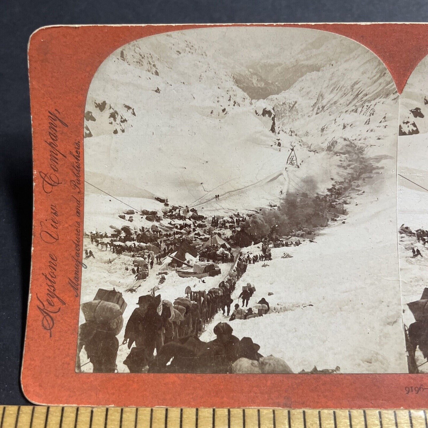 Antique 1898 Gold Miners Hiking Through The Rockies Stereoview Photo Card P4999